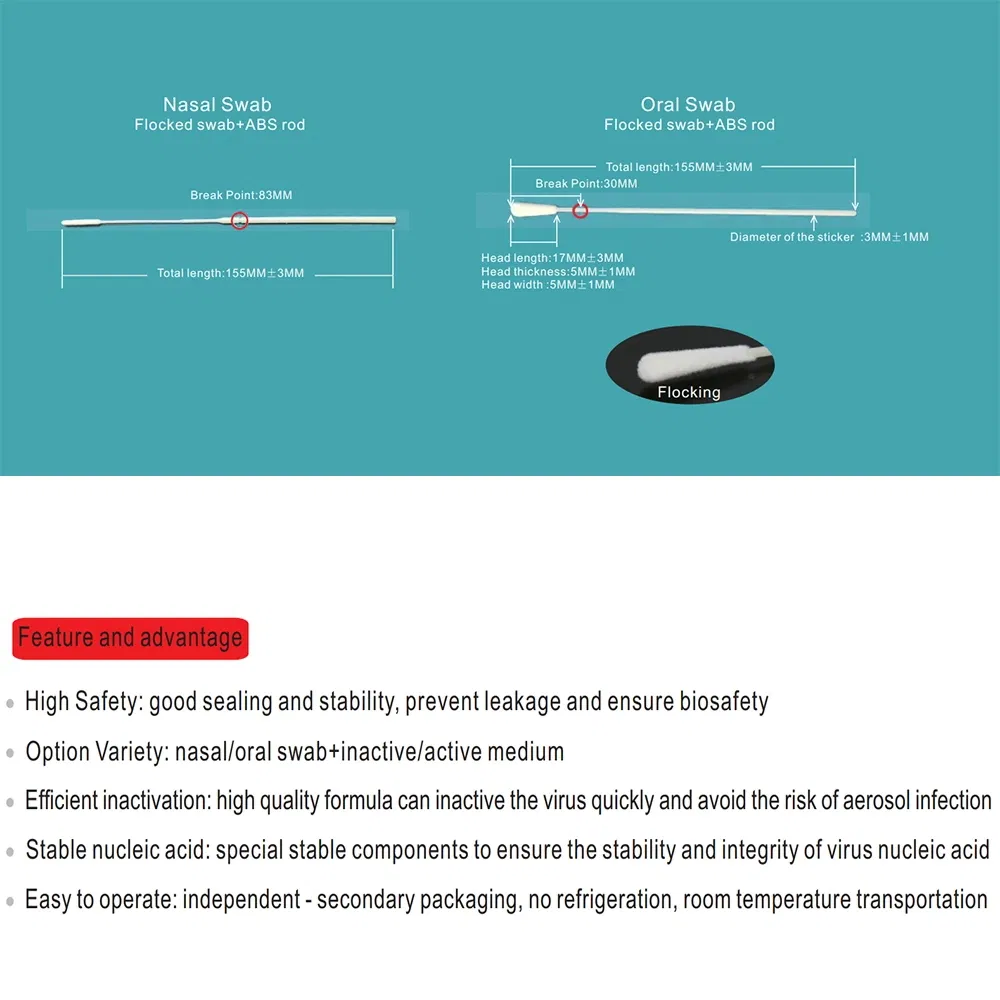 10ml Vtm Virus Sampling Tube with 3ml Medium to Preserve Rna for PCR Extraction and Testing