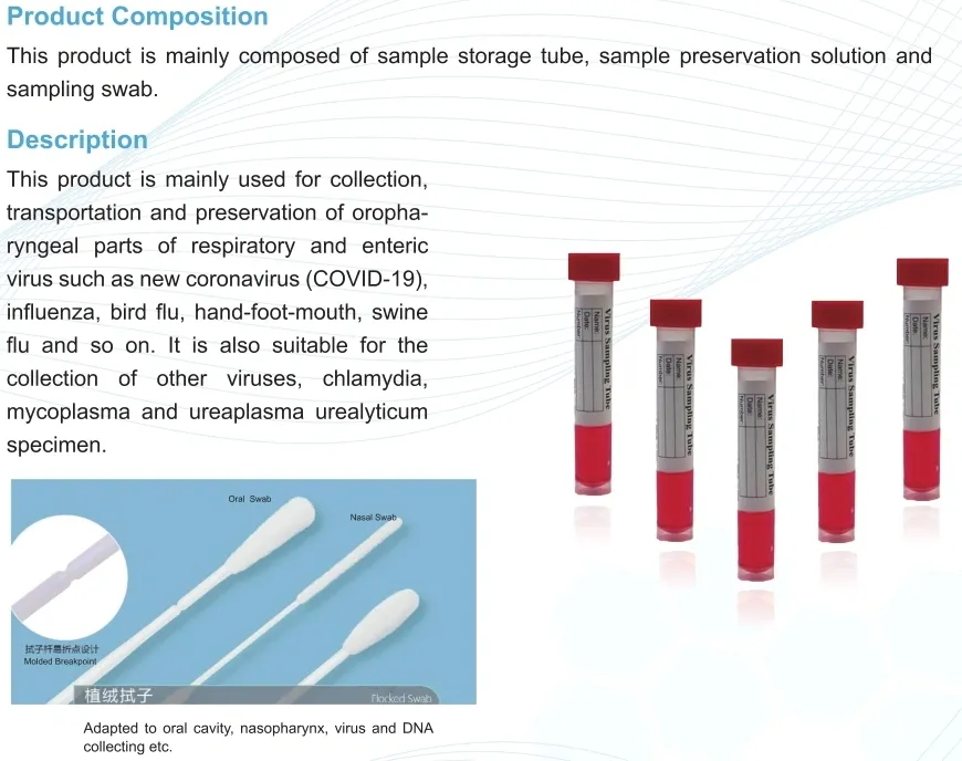 10ml Vtm Virus Sampling Tube with 3ml Medium to Preserve Rna for PCR Extraction and Testing