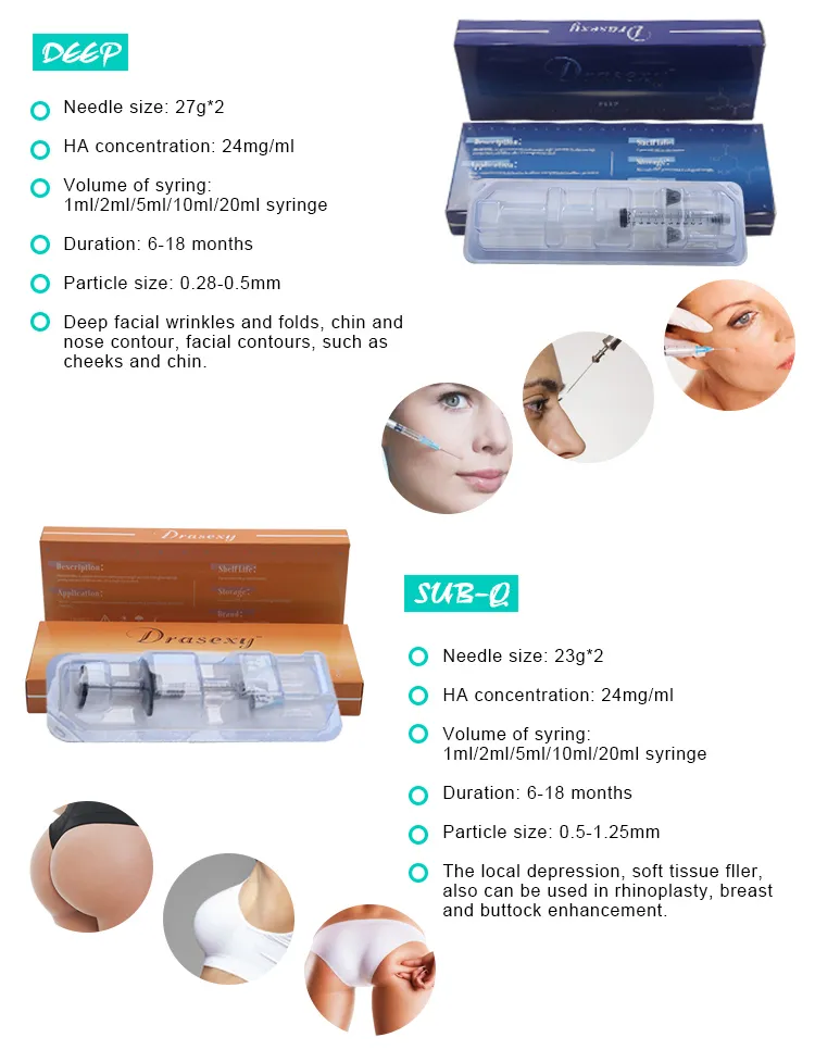 1ml CE Approved Hyaluronic Acid Ha Filler Hyaluronic Acid Korea Dermal Filler for Face