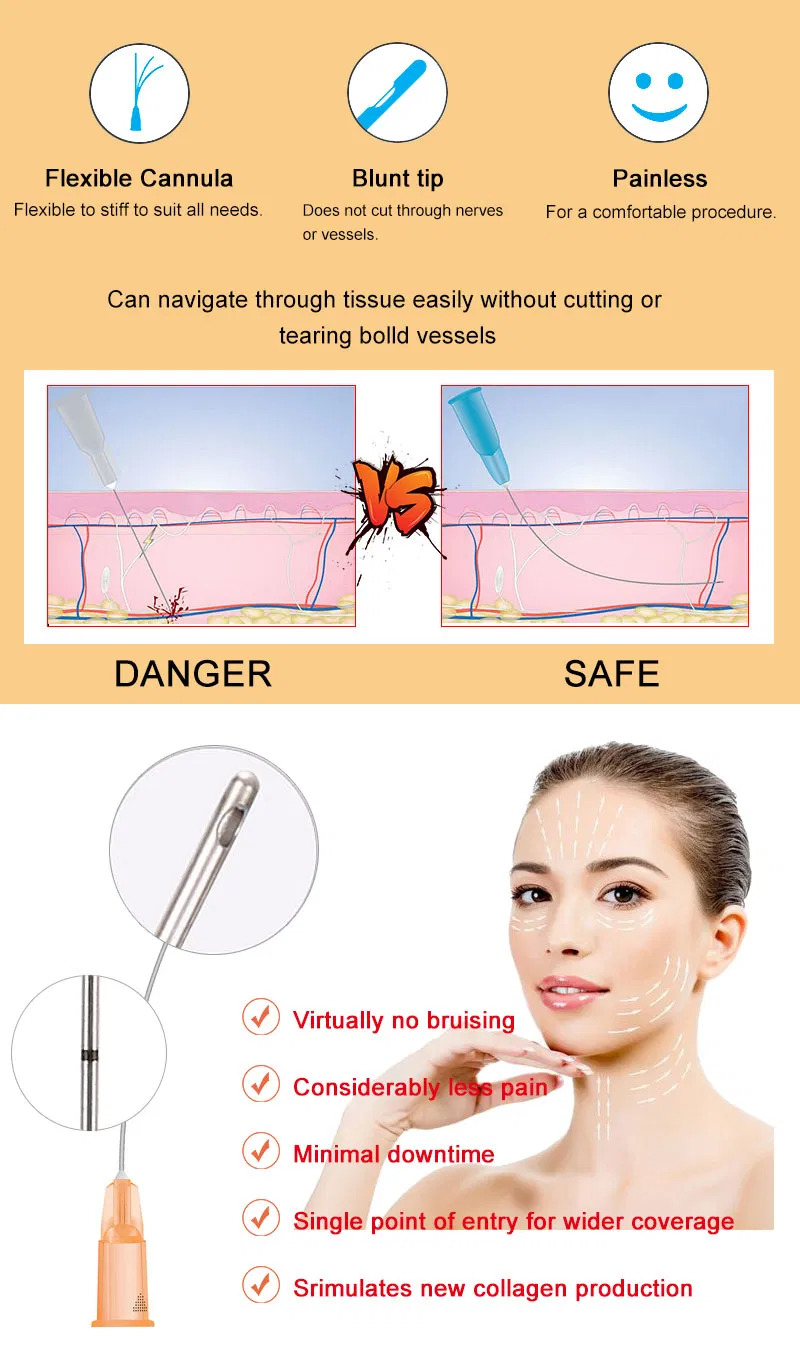 2019 Blunt-Tip Cannula Hyaluronic Acid Filler Needle Disposable 27g*50mm Micro Cannula