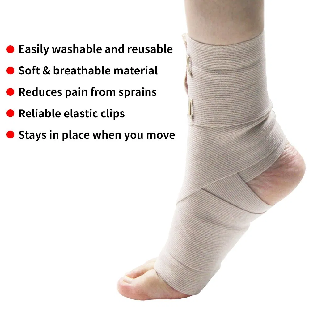 4 Sizes Soft Compression Crepe Bandages Elastic Bandage Compression Wrap for Leg Sprain with Bandage Clips