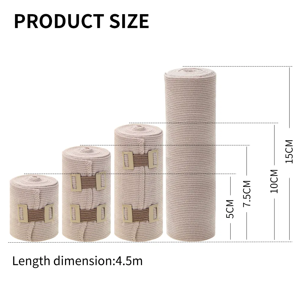 4 Sizes Soft Compression Crepe Bandages Elastic Bandage Compression Wrap for Leg Sprain with Bandage Clips