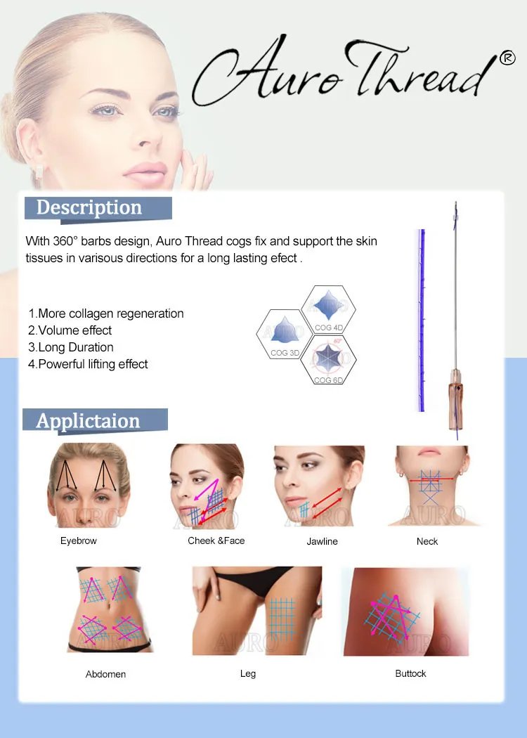 Auro Thread Press Surgical Suture Lifting Cog3d 4D 6D Pdo Thread