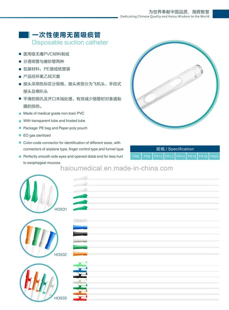 Ce and ISO13485 Disposable Suction Catheter