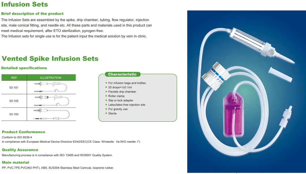 CE; ISO EOS Disposable Medical Burette Infusion Set Manufacturer with Needle and Flow Control Regulator
