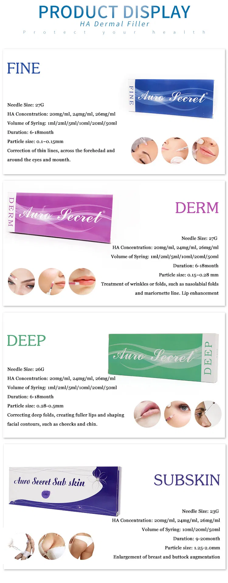 China Factory Cheek Augmentation Cosmetic Dermal Filler Hyaluronic Aicd Injection
