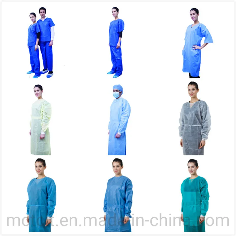 Disposable Medical Waterproof Isolation Gown Neck and Back with Ties
