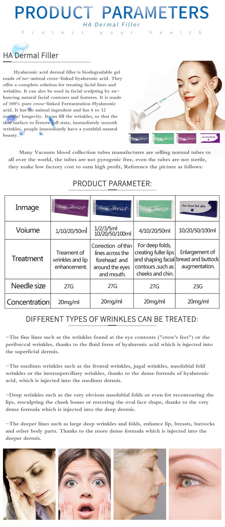 Facial Cheek Meso Dermal Filler Treatment Implant Brands Injectable Hyaluronic Acid