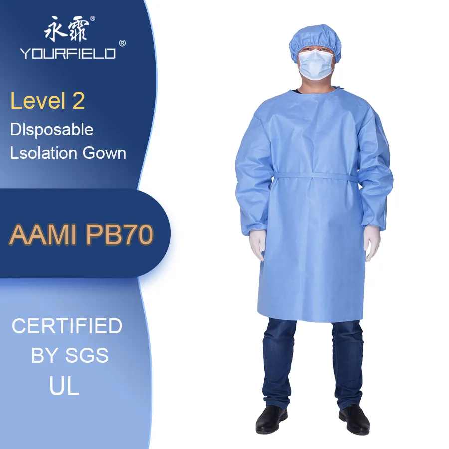 Factory Supplied Ultrosonic Seaming 45GSM Level 1 Isolation Gowns Non Woven Disposable