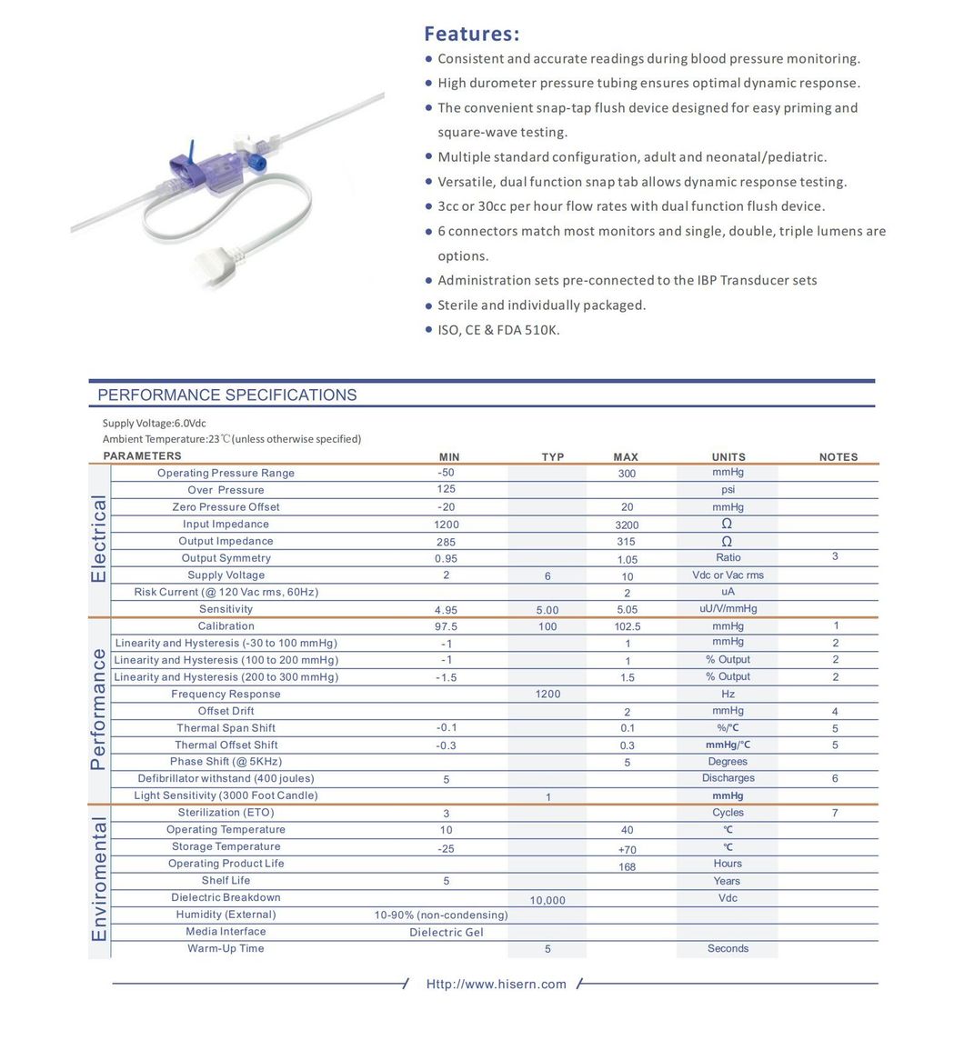 Factory Surgical Disposable Dbpt-1003 Hisern Medical Blood Pressure Transducers