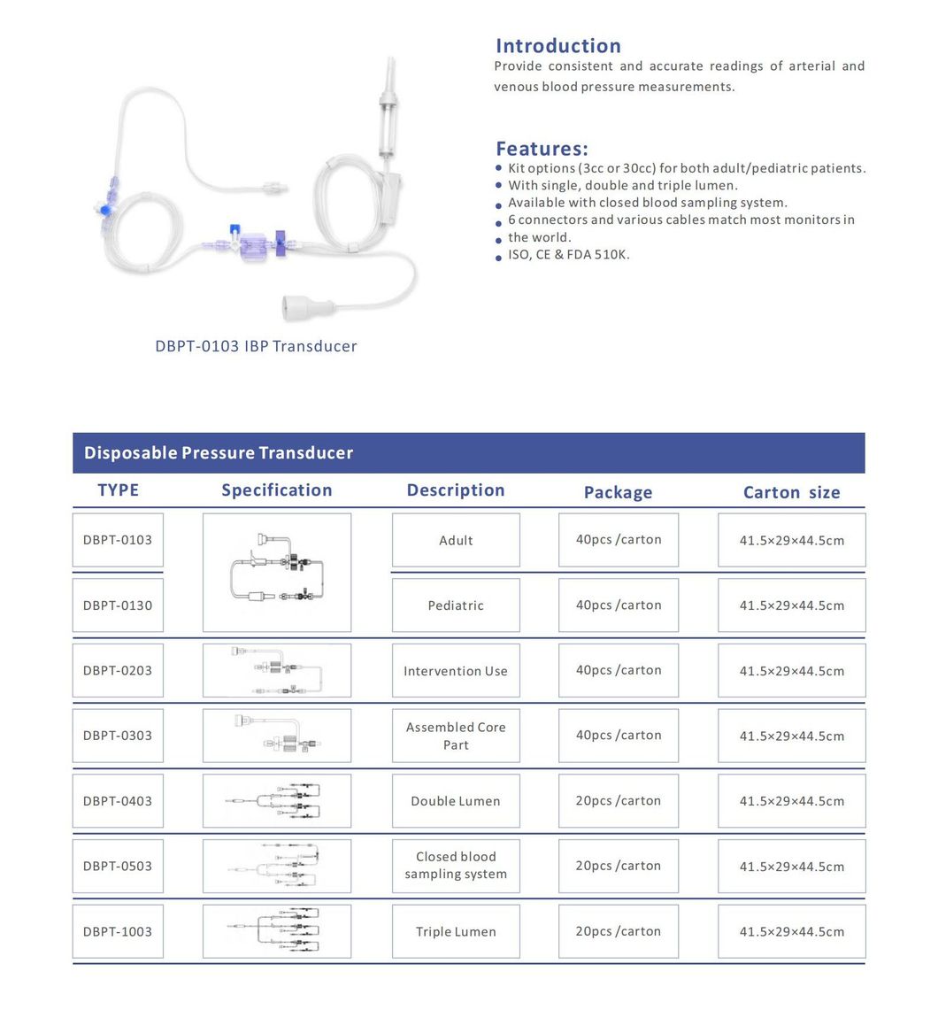 Factory Surgical Disposable Dbpt-1003 Hisern Medical Blood Pressure Transducers