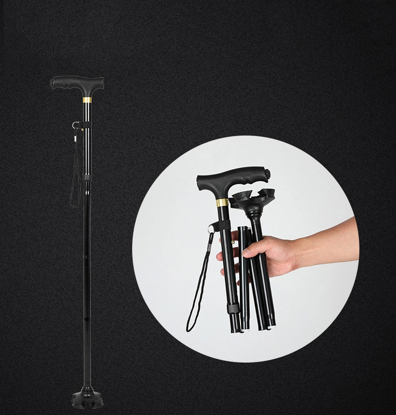 Foldable Walking Cane with LED Light Non-Slip Handle, Portable10 Adjustable Height Crutches , Multi-Function Sticks for Men Women Esg12931