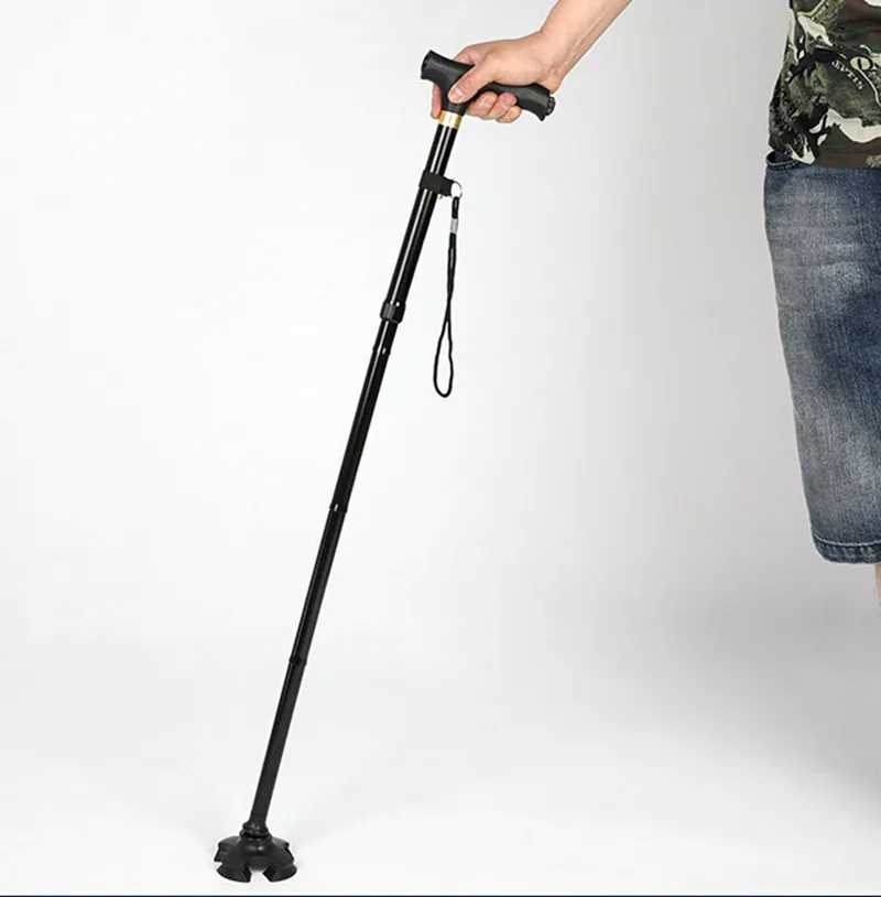 Foldable Walking Cane with LED Light Non-Slip Handle, Portable10 Adjustable Height Crutches, Multi-Function Sticks for Men Women Esg12931