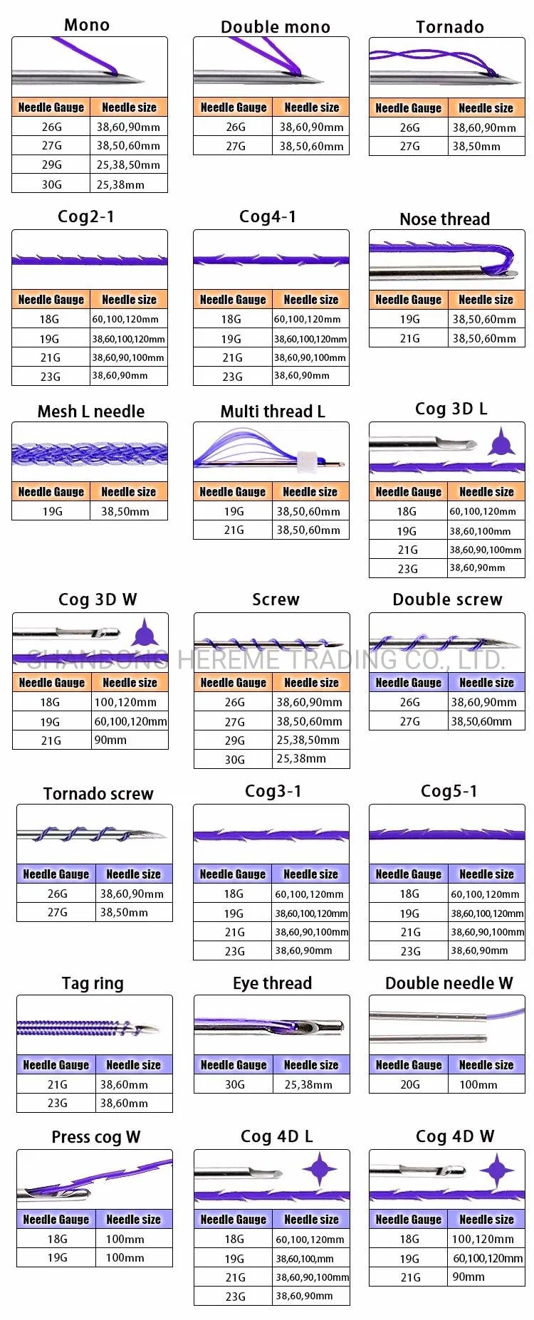 Heremefill Buy Sterile Pdo Face Lifting Thread with Cogs and Barbs