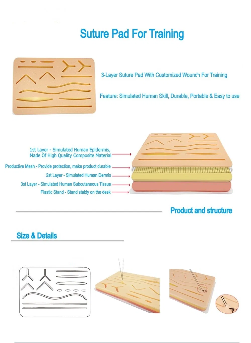 High Quality Cheap Price Suture Practice Pad Suture Tool Kit for Medical Use