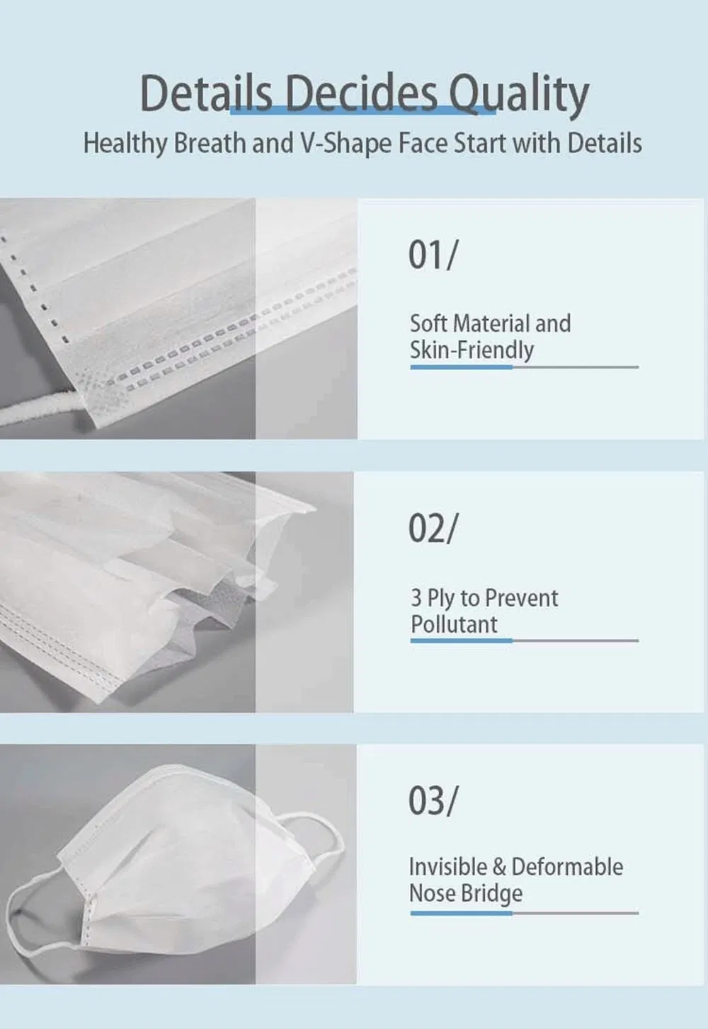 in Stock Earloop Disposable Non Woven 3 Ply Surgical Medical Face Mask
