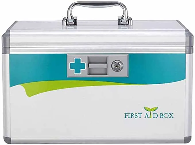 Lockable First Aid Box Security Lock Medicine Storage Box with Portable Handle