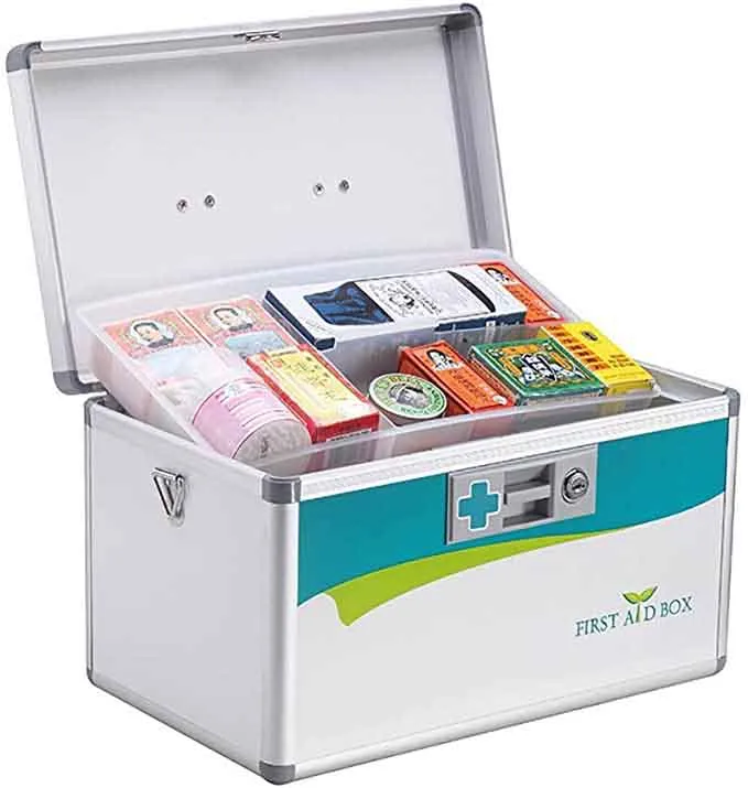Lockable First Aid Box Security Lock Medicine Storage Box with Portable Handle