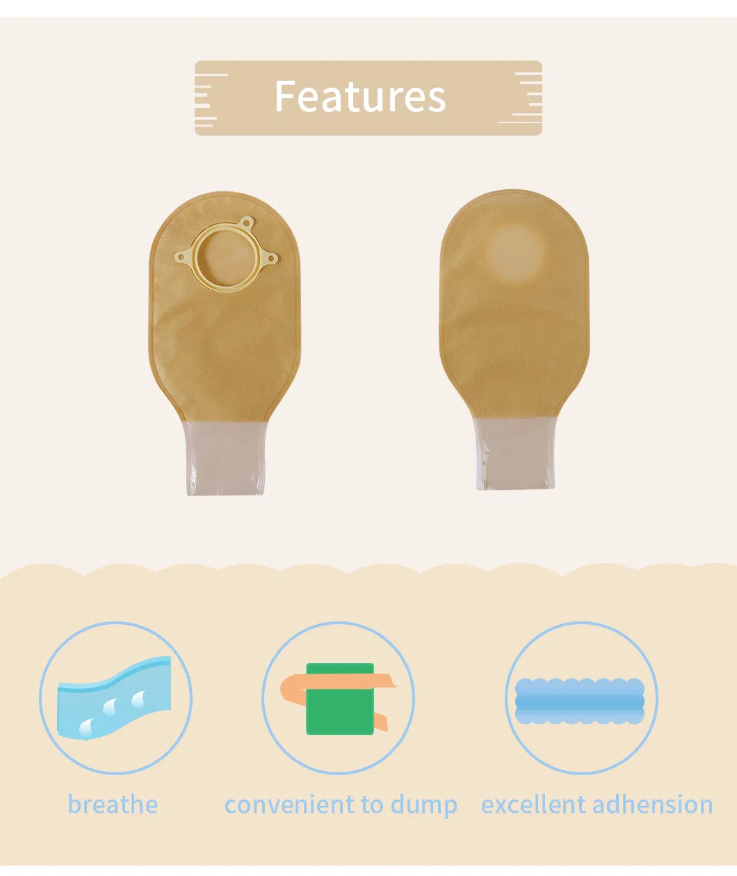 Material Medical Instrument Brown Non-Woven Two Piece Hydrocolloid Ostomy Clip Bag Recycle Illeostomy