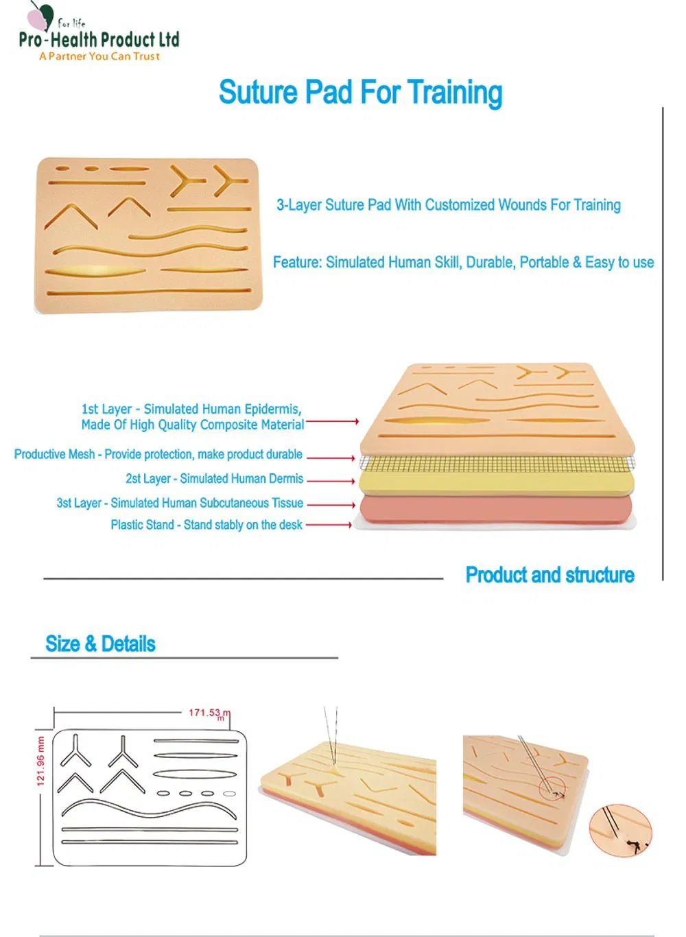 Medical Student  Training Suture Pad with Surgical Tool Suture Practice Kit