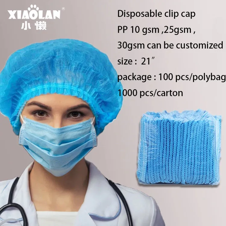 Nonwoven Fabric Medical Clip Cap for Hospital Lab Double Single Elastic Boffant Non-Mediacal Dustproof Anti-Dust Double Elastic Nurse Doctor