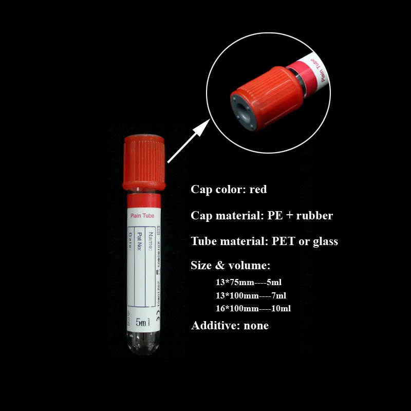 Pet Glass Medical Vacuum Plain Blood Collection Tube