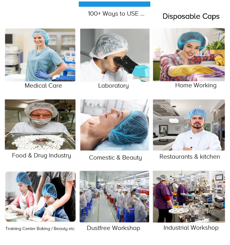 Protective Head Cover, Disposable Bouffant Caps, Hairnet, Non-Woven, Medical, Labs, Nurse, Tattoo, Food Service, Health, Hospital, Daily Cooking