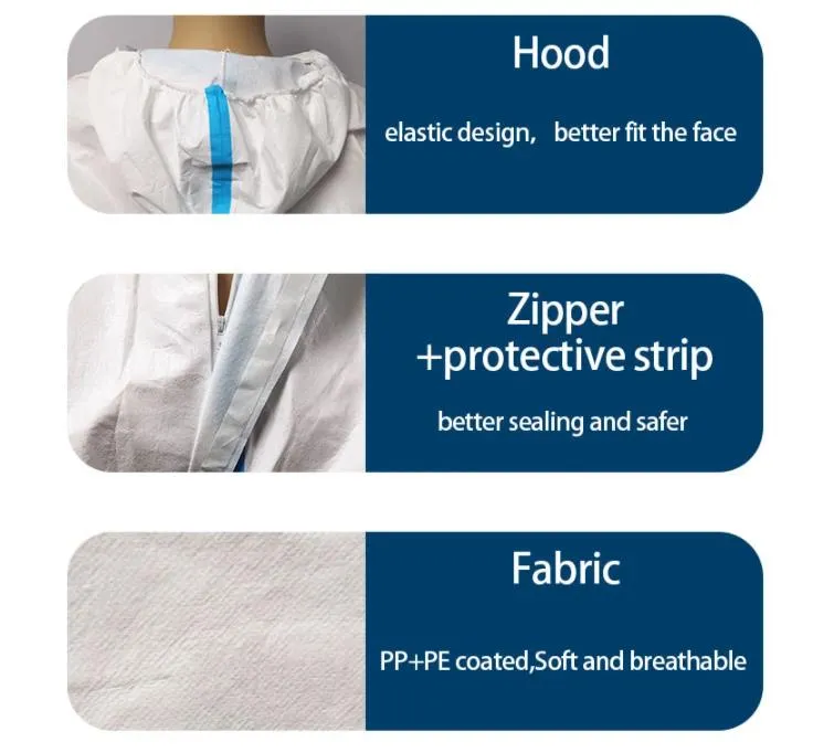 Type5/6 Waterproof Anti-Static Microporous Disposable Taped Non Woven Safety Protective Clothing Anti Bateria Microporous Film Coverall