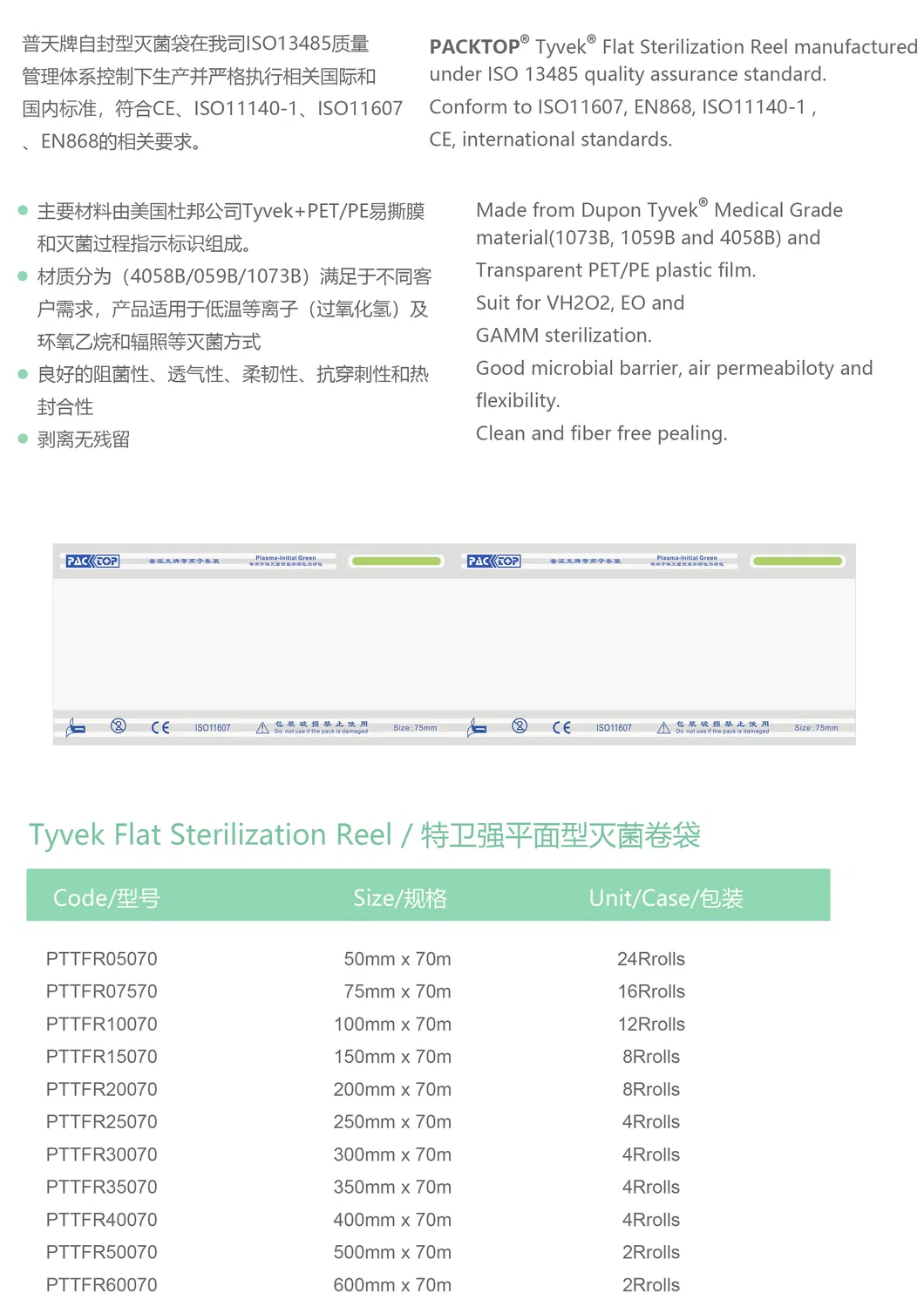 Tyvek Flat Sterilization Reel for Plasma