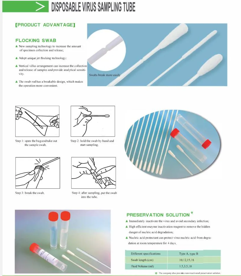 Virus Transport Medium Flocked Swab Kit Virus Sampling Tube/Disposable Virus Sampler