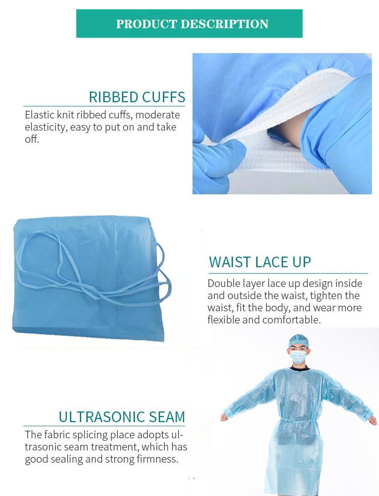 Waterproof/Plastic Nonwoven Disposable Protective Isolation Gown for Doctor/Visitor