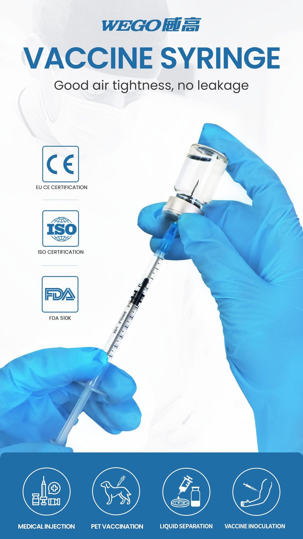 Wego CE Approved Sterile Disposable 1cc Syringe with Needle Manufacturer Hypodermic Syringes