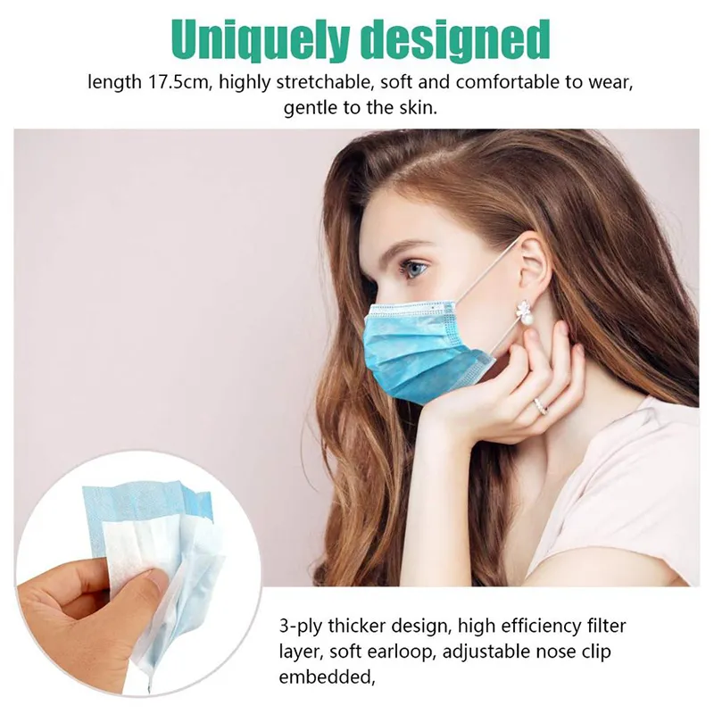 Wholesale Anti Virus Flu 3 Ply Non Woven Disposable Protective Earloop Face Mask Masks
