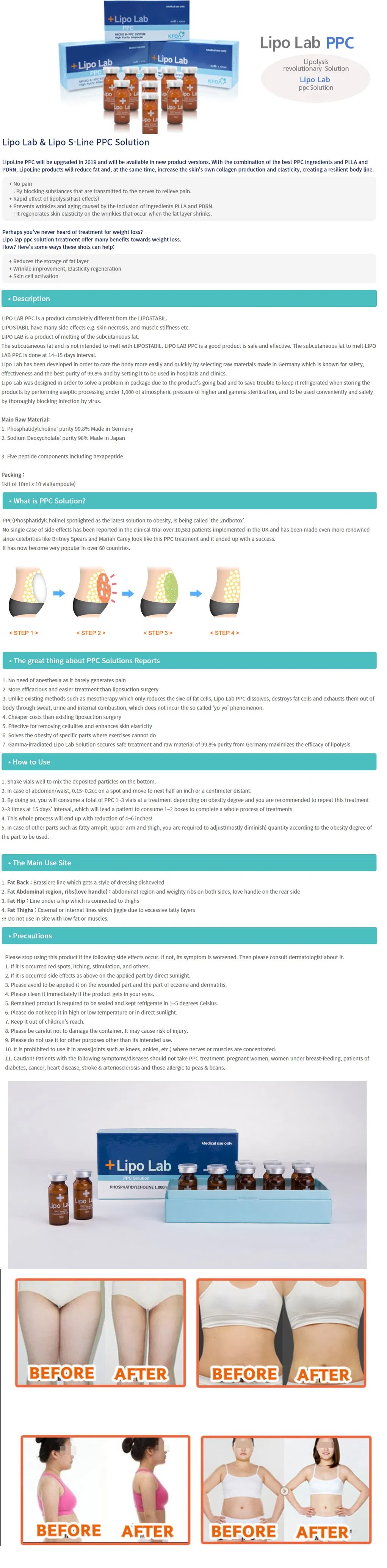 Wholesale Korea 10vials/Box Liquid Lipo Lab Ppc Solution Meso V Line Fat Reducing Injection Lipolytic for Adipose Dissolve Kabelline Lost Weight Without Adverse